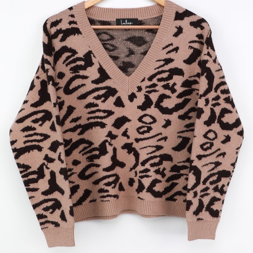 Lulus Good For You Taupe Leopard Print Sweater - Size M/L